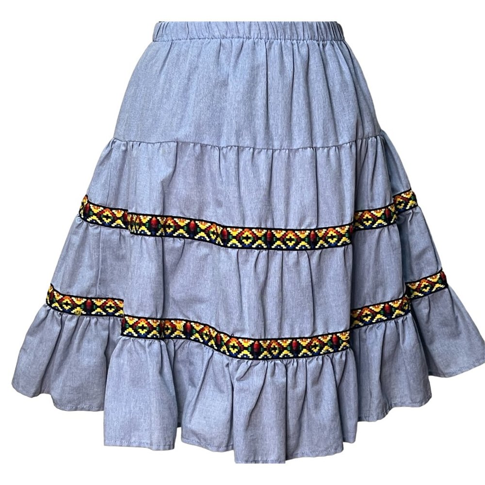 Vintage light blue tiered short skirt
